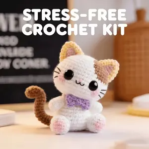 Cute Cat Pattern Crochet Kit, Beginner-Friendly DIY Craft Supplies, Includes Tutorial Manual, Perfect Gift for Holidays