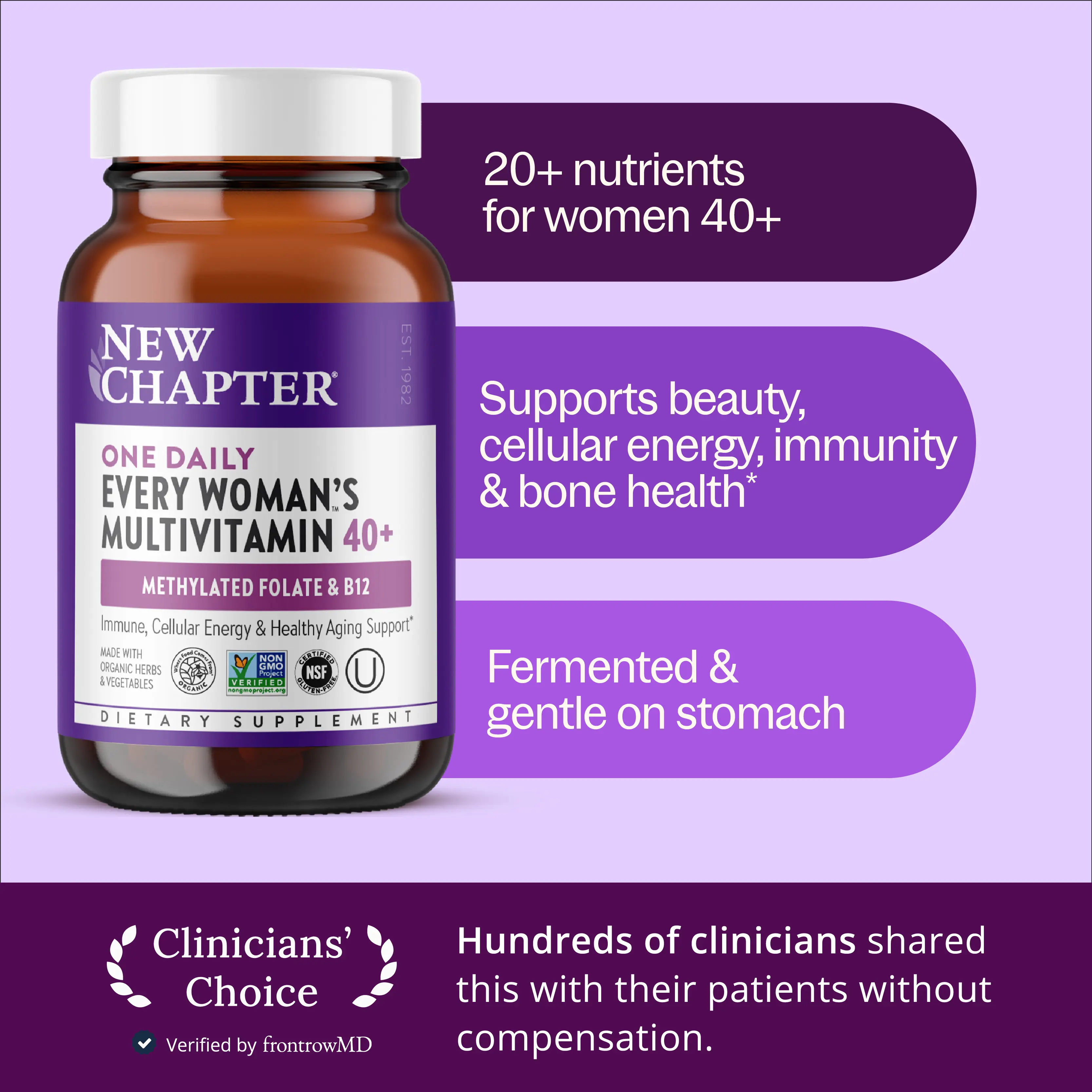 New Chapter Every Woman's One Daily 40+ Multivitamin | Women's Vitamin 40 plus for Energy, Healthy Aging + Immune Support with Fermented Nutrients - 30ct