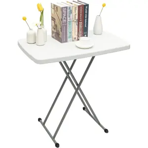 Folding Table - 30x20 Portable Home Laptop Desk Writing Computer Desk Adjustable Height Square Card Table for Camping, Playing Cards, and Crafting (White)