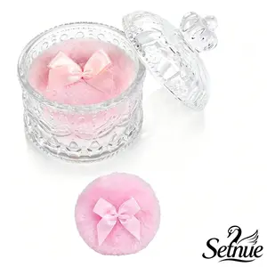 2 pcs large body powder puff and container; powder container with puff; dusting powder puff crystal case; body powder for women—soft, washable, reusable velour face/body glitter makeup for wet and dry use (Crown)