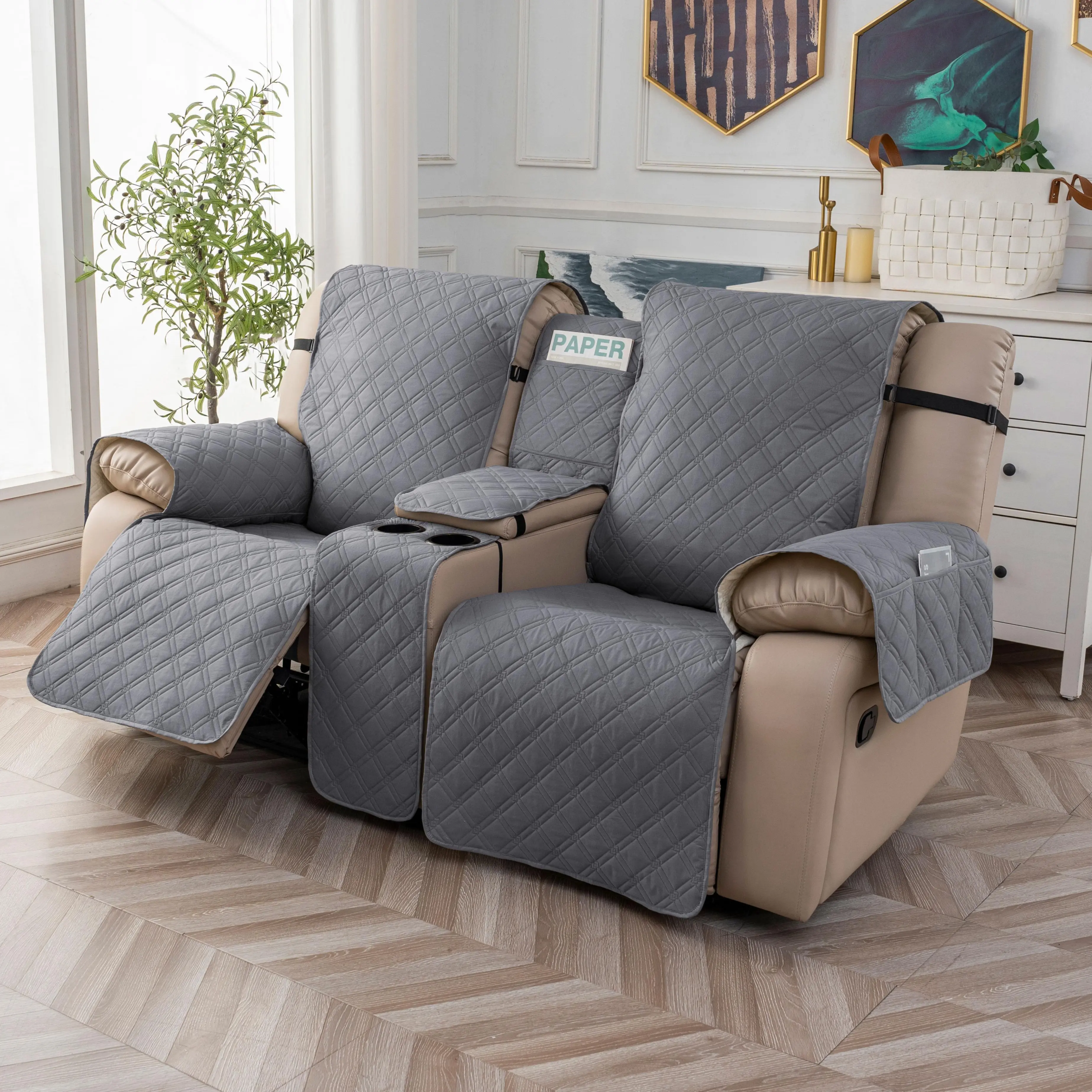 Loveseat Recliner Cover with Console, Modern Upholstered Chair Slipcovers, Non-Slip Protective Cover, Split Furniture Protector for Pets #DealsforYouDays
