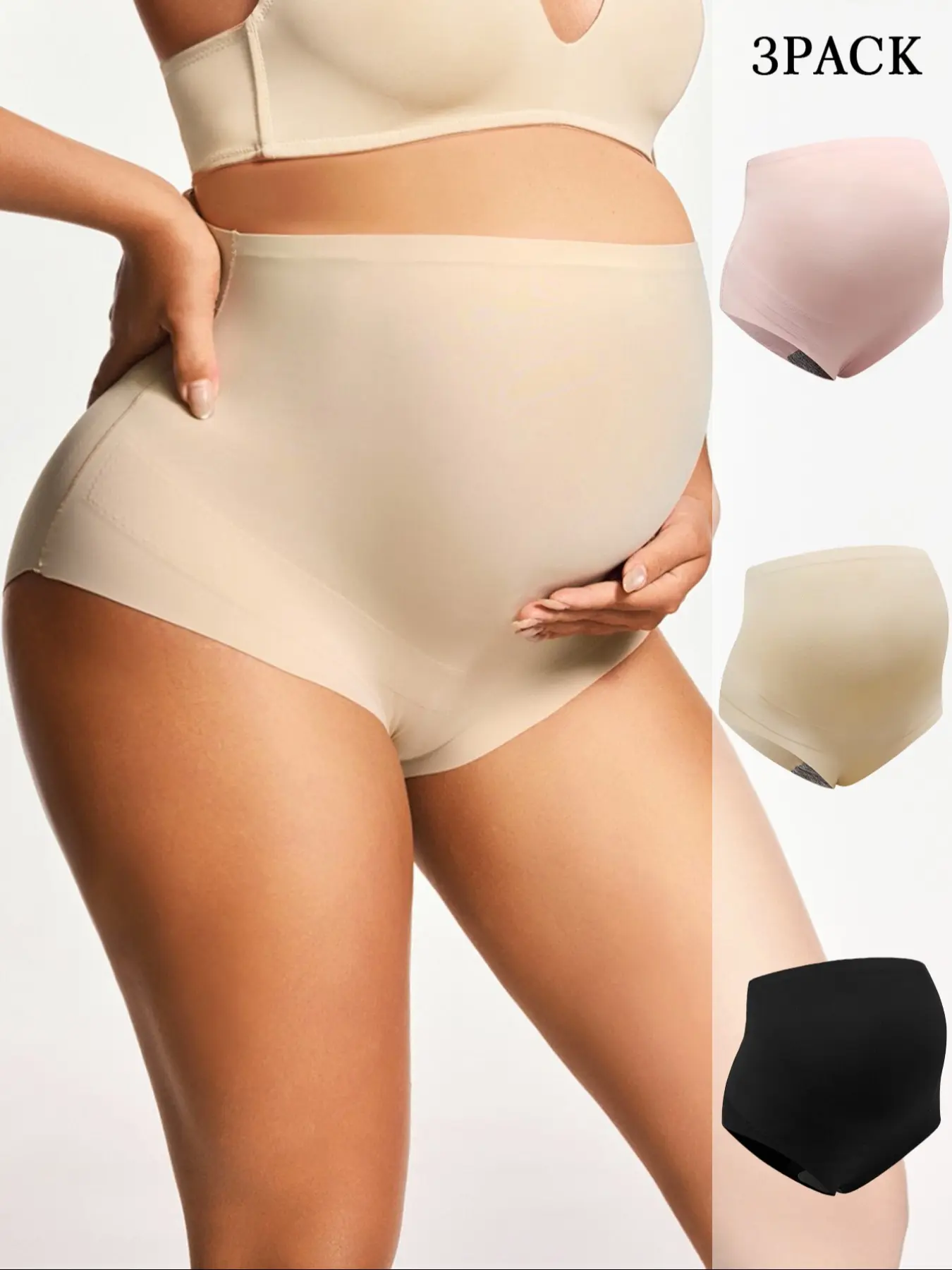 3 Pack High-Waisted Maternity Panties, Seamless Comfortable Supportive Underwear for Pregnancy, Prenatal Underwear, Maternity Undies, All Seasons Casual Plain Design, Maternity Clothes, Maternity Supplies