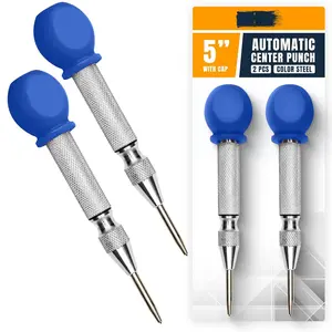 Spring  Center Punch Tool - 5 Inch Automatic Punch for Metal,  & Steel - Heavy Duty Drill Punch with Non-Slip Comfort Cap, Galvanized Finish & Precision Tip for Accurate Marking (2pcs)