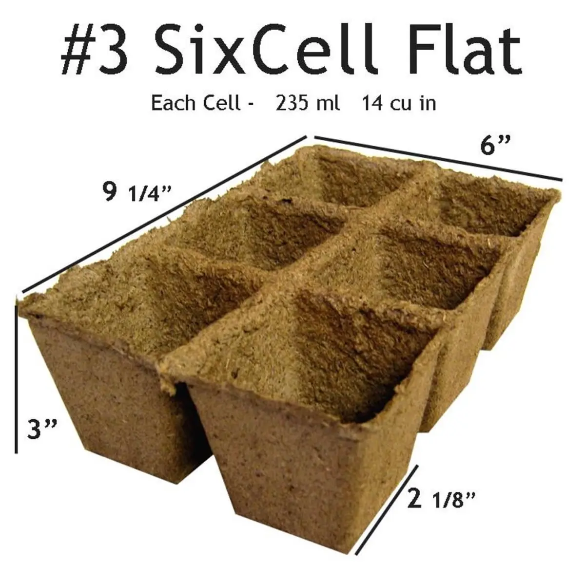 CowPots #3 Compact Biodegradable 6-Cell Greenhouse Germination Tray Set, 10 Trays with 60 Total Planting Cells for Garden Seed Starting, Six Cells