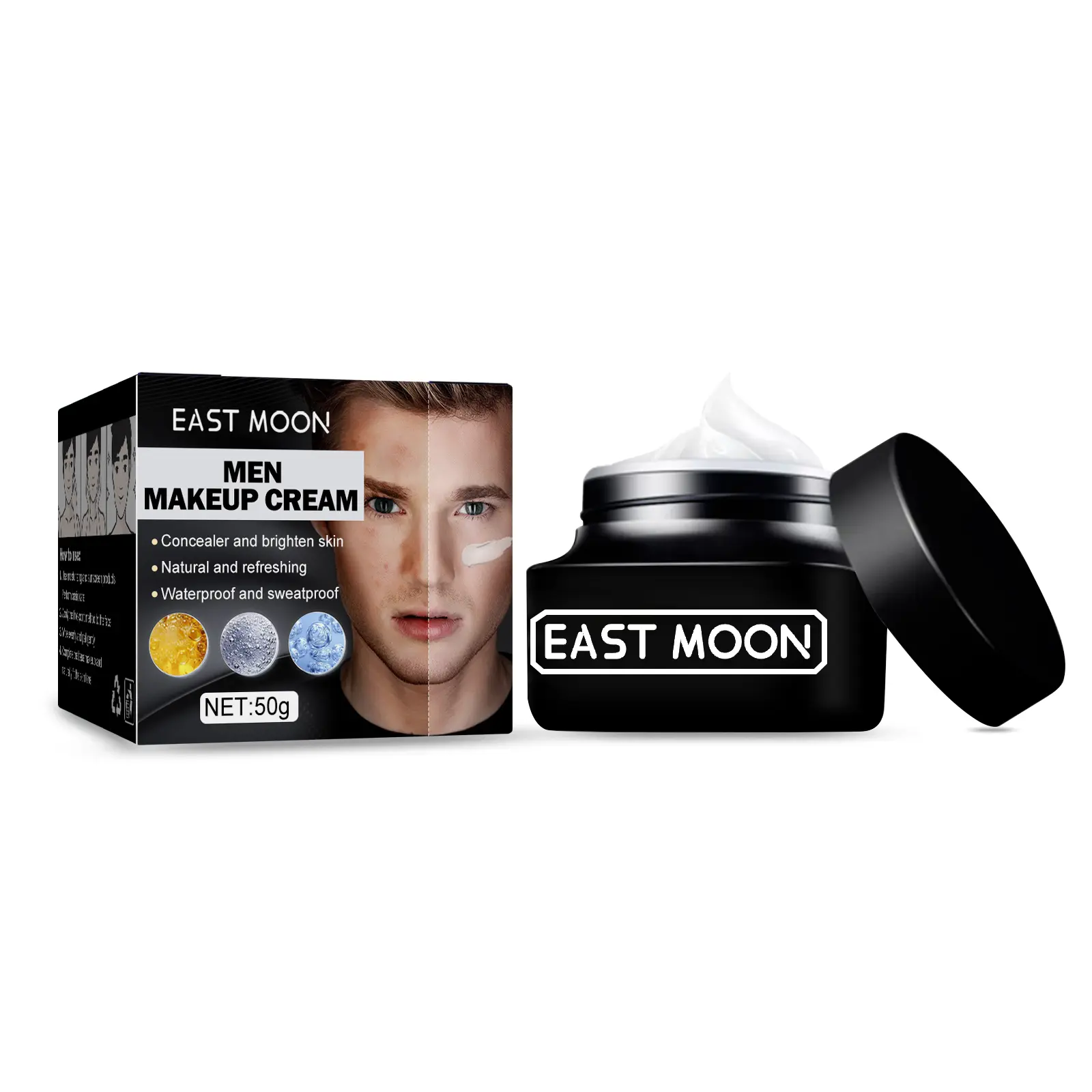 Men's Tone Up Cream, a Brightening & Refreshing Face Moisturizer and Lightweight Concealer with Light Coverage for Blemishes, Waterproof, 50g, Water Proof, Moisturizing Lightweight, Men's Makeup, East Moon, Cosmetic, Acne, Makeup Cream, 3 Years, Hydrate,,