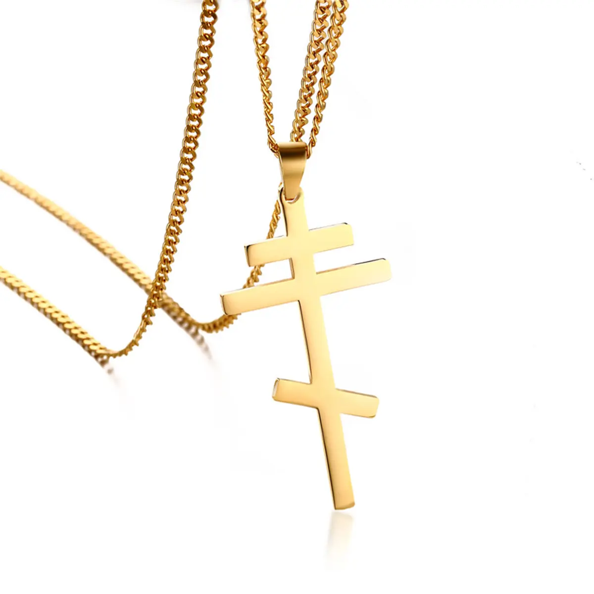 OIDEA Orthodox Cross Pendant Chain Jewelry Necklace for Men, Stainless Steel Russian Christian Cross Charm, Gold-Tone Religious Necklace, Chain Jewelry Necklaces