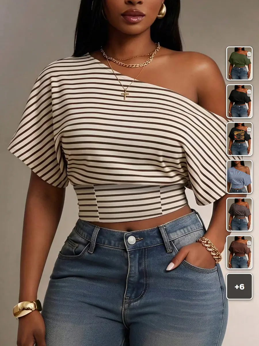 Off Shoulder Crop Top Stretchy Short Sleeve Summer Outfit Everyday