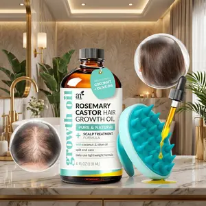 Artnaturals Organic Rosemary Castor Hair Growth Set with Nourishing 4 oz Haircare Oil (Coconut & Olive Oil) + Massager for Dry, Damaged Hair & Split Ends