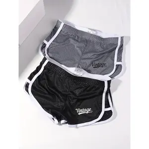 Men's 2-Piece Loose-Fit Breathable Fitness Shorts - Ice Slinky Fiber Mesh, Low-Rise Flat-Leg, 84% Nylon/16% Elastane, Soft Stretch, Sporty, Machine Washable for Gym & Casual Wear - Navy, Light Grey, Soft Stretch Shorts