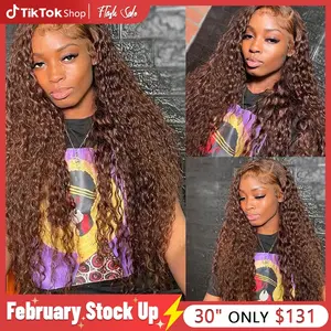 [NEW IN] Brown Chocolate Deep Wave Wigs Bling Hair 13x4 13x6 Hd Lace Frontal Human Hair Wig Colored Water Wave Lace Front Wig for Women Pre Plucked Clearence Sale TikTokShopStockUp