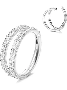 16G Septum Clicker Nose Rings 316L Surgical Steel Nose Hoop Double Open Stacked Helix Pierced Ring Rook Conch Cartilage Daith Tragus Earrings Conch Piercing Jewelry