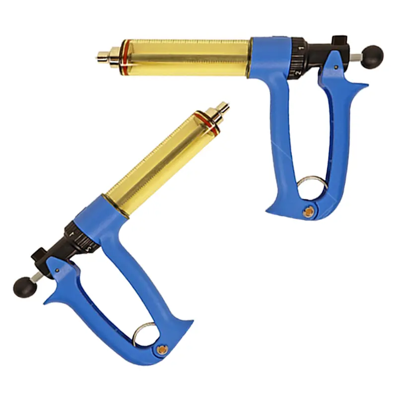 Stainless Steel Semi-Automatic Continuous Injector Supplies for Farm Livestock, 2pcs 50ml, 5-Level Adjustable Dose, Labor-Saving, Anti-Slip, 2 Extra Sealed Rings, Long Service Life Syringe for Cattle-Sheep Feeding Tools