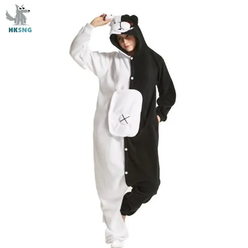 Adult Kigurumi Bear Animal Pajamas Black White Bear Monokuma Onesies Cosplay Costume Party  Jumpsuits Christmas