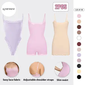 LUMENNEST Lace Series Women's Spaghetti Strap Lace Trim Breathable Bodysuit, Minimalist Chic Playsuit, Seamless Lightweight Nightdress