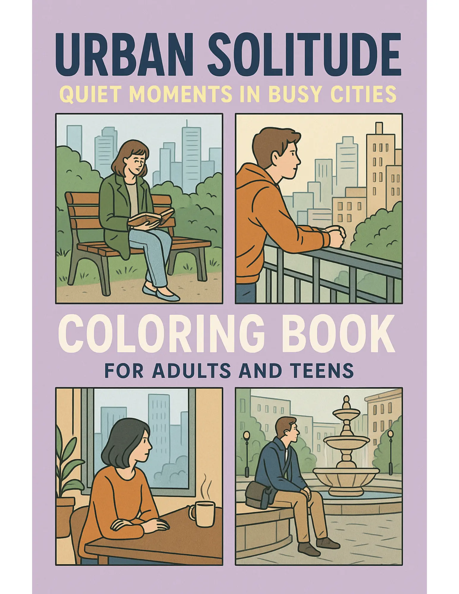 Urban Solitude Quiet Moments in Busy Cities Coloring Book Sheets For Adults and Teens