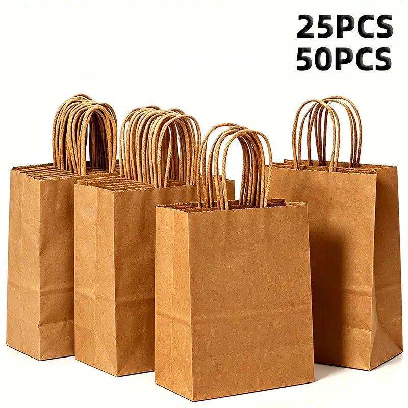 50pcs Rustic Brown Plain Kraft Paper Bags - Office Stationery, Gift Wrapping Supplies for Business Book Storage, Brand Promotions, Trade Exhibition Materials, Enhance DIY Projects