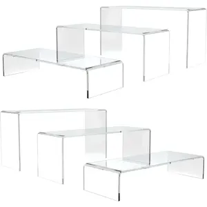 6pcs Acrylic Risers for Display, 2 Sets of Plastic Risers Stand for Display, 9" Clear Shelf Risers for Dessert, Food, Figure, Cupcake and Perfume