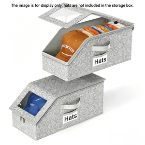 Baseball Cap Storage Box, Display Box, 2 Counts Stackable Hat Storage Box, Durable Hat Storage Organizer with Lid, Home Organizer for Bedroom, Closet, Living Room
