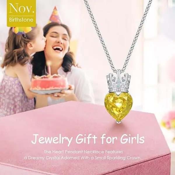 Princess Queen Crown Necklace for Girls Women Love Heart Pendant Necklaces