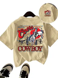Coors Western Cowboy Retro Print Cotton Short Sleeve T-Shirt, 2026 Summer American Vintage Oversize Unisex, Front and Back Dual Print Top