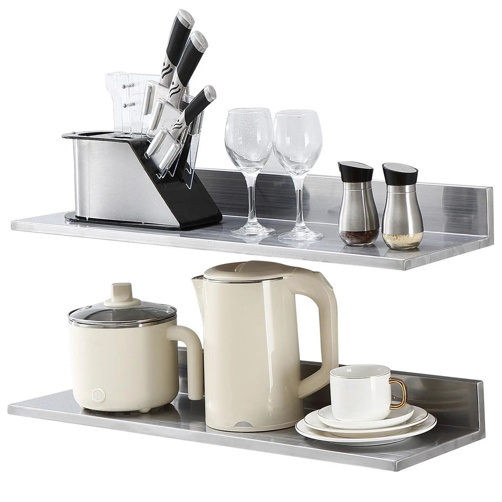 【Summerfinds】VEVOR 8.6" x 30" Stainless Steel Shelf, Wall Mounted Floating Shelving with Backsplash, 44 lbs Load Capacity Commercial Shelves, Heavy Duty Storage Rack for Restaurant, Kitchen, Bar, Home, and Hotel Organiser Decoration
