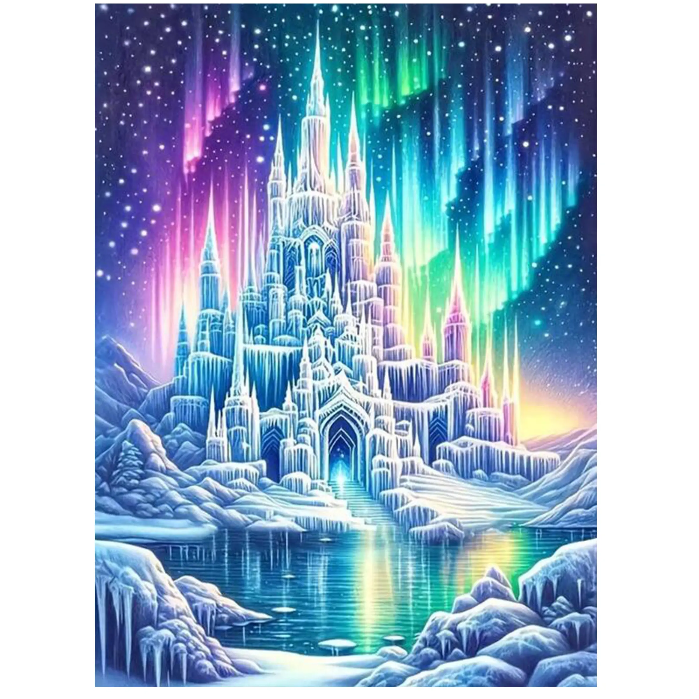 Fantasy Castle Diamond Art Kits for Adults,5D Aurora Borealis Diamond Painting Kit, Full Round Drill DIY Diamond Mosiac Art,Diamond Dots for Beginners,Gem Art and Crafts,Home Decor,12x16inch