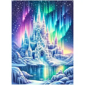 Fantasy Castle Diamond Art Kits for Adults,5D Aurora Borealis Diamond Painting Kit, Full Round Drill DIY Diamond Mosiac Art,Diamond Dots for Beginners,Gem Art and Crafts,Home Decor,12x16inch