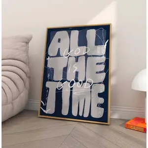 Inspirational Christian Wall Art Print - God Is Good All The Time Biblical Scripture, Artistic Modern Abstract Art Room Decoration, Navy Trendy Home Decor Poster