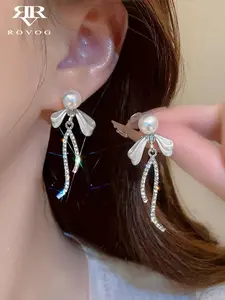 Elegant Bowknot Design Earrings, Rhinestone Decor Dangle Earrings, Fashion Jewelry for Party, Daily Clothing Decor, Trendy All-match & Exquisite Jewelry for Gift