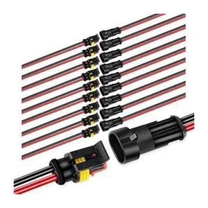 Nilight - 50020R 2Pin Way 16AWG Waterproof Wire 1.5mm Series Terminal Connector-10 Pack,2 Years Warranty