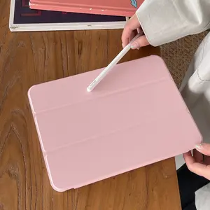 New iPad Tablet Case, Pure Color Side Stick Three-Fold, Acrylic with Pen Slot, Full Protection, Foldable Stand, Compatible with iPad 11, 10, 7/8/9, Pro, Air