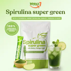 Weekit7 Spirulina Powder Organic Pure Super Greens Barley Grass Kale Paragis Green Apple Supplement for Bloating Relief Gut Health & Skin Care Non-GMO Gluten Free Healthcare Dietary Edible Fitness Vitamin Fiber