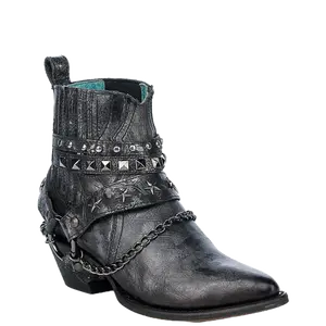 Corral Ladies Straps & Star Studs Silver & Black Harness Booties Z5333