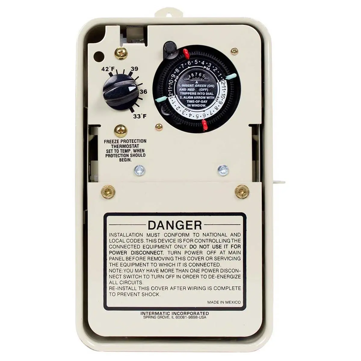 212 MAIN Outdoor Rainproof Pool Pump Timer, 240V Time Controller with Automatic Freeze Protection, Adjustable Thermostat for Spa & Aquatic Fitness Equipment, 240V Voltage, Intermatic, One-Circuit, Type 3R Enclosure, Rainproof Timer
