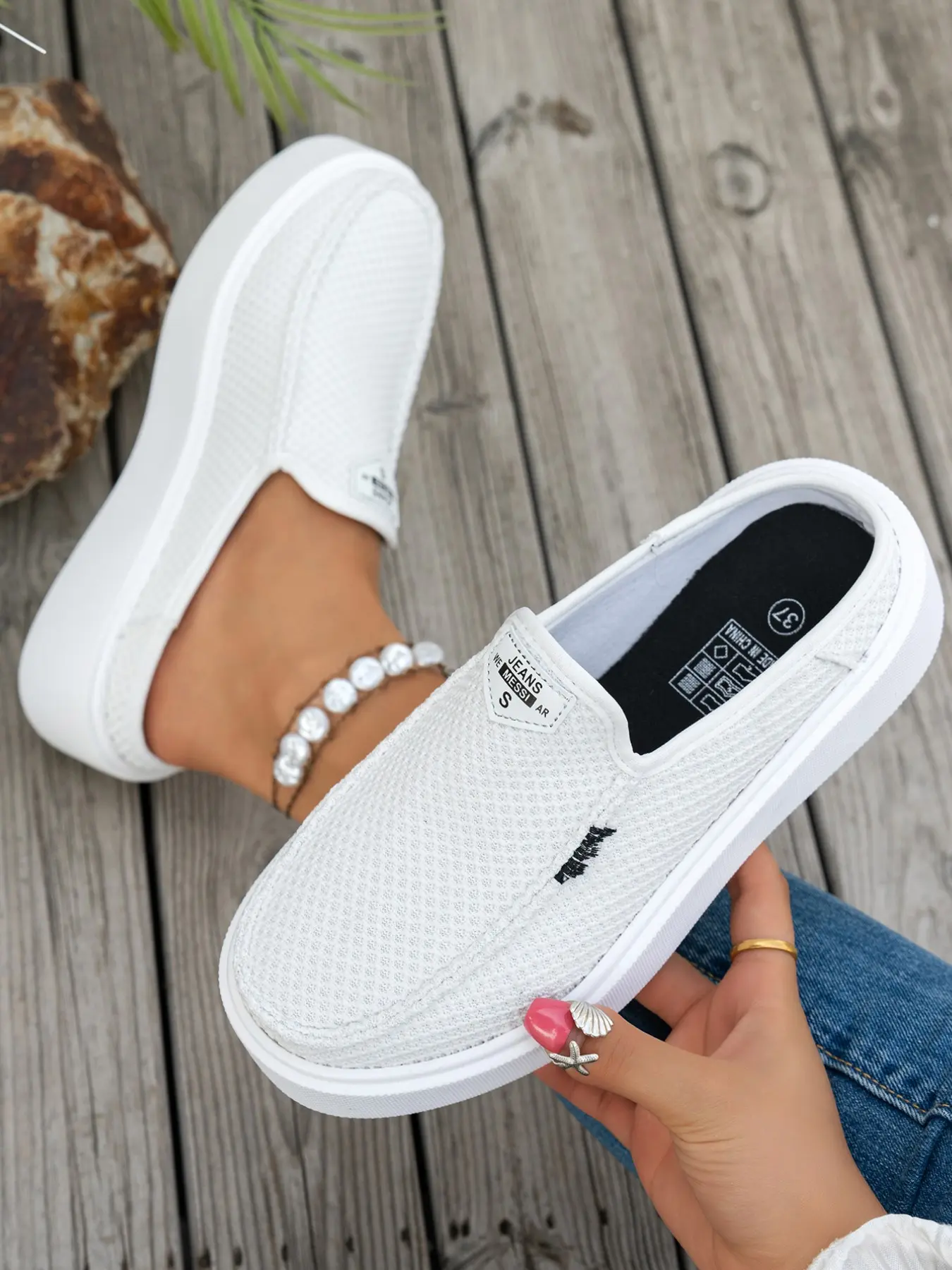 New Women's Solid Color Set, Milk-Colored, Multicolor Options, Fashionable and Versatile Clothing Choices, Footwear, Slip Ins Shoes