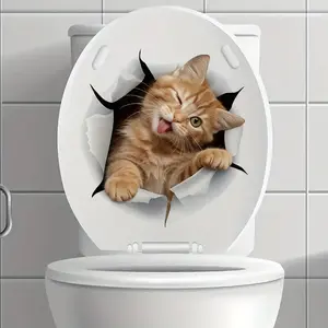 Realistic Cat Toilet Sticker, Fun Winking Tongue Design, Removable Vinyl Bathroom Decor, Playful Prank Decoration, Bathroom Decoration Accessories