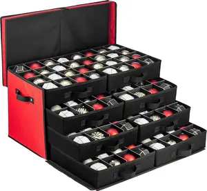 Zober Ornament Storage Box For 128 3" Christmas Ornaments - Durable Tear Proof 600D Oxford Fabric With Drawer Style Trays - Red