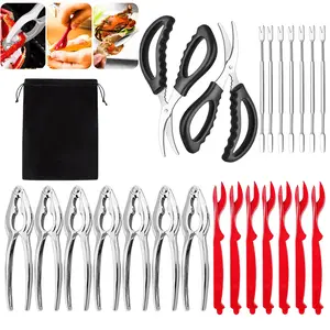 Seafood Cracker Tool Set With Lobster Sheller Stainless Steel Crab Crackers Crab Leg Fork Seafood Scissors And Storage Bag, Crab Leg Pick Utensils Set Crab Eating Tools