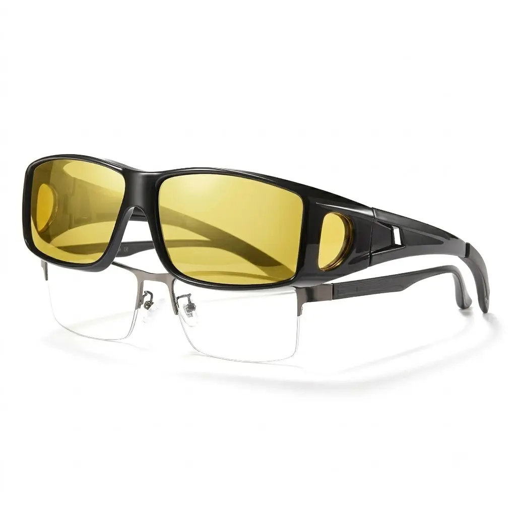 Night Vision Driving Glasses Fit Over Glasses for Men Women, Anti Glare Polarized Nighttime Glasses HD Yellow Lens Night Vision Goggles
