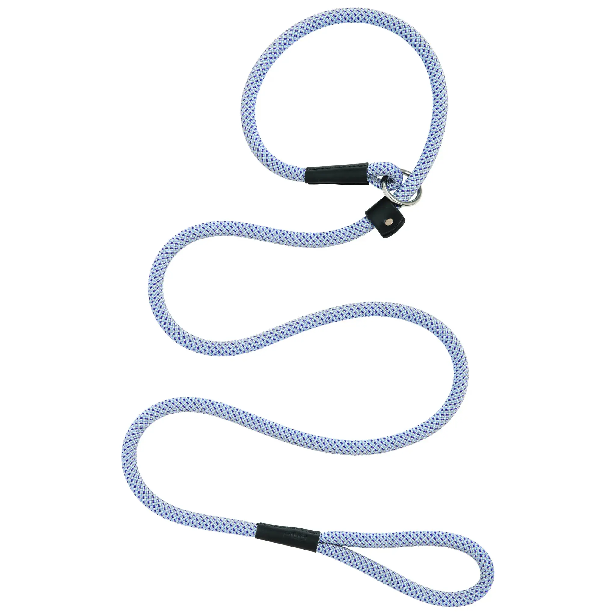 Weaver Leather Terrain D.O.G. Elevation Leash - Round Braided Climbing Rope Dog Lead with Leather Ends Sky Blue/Silver/Purple / 5/16-inch x 4-feet