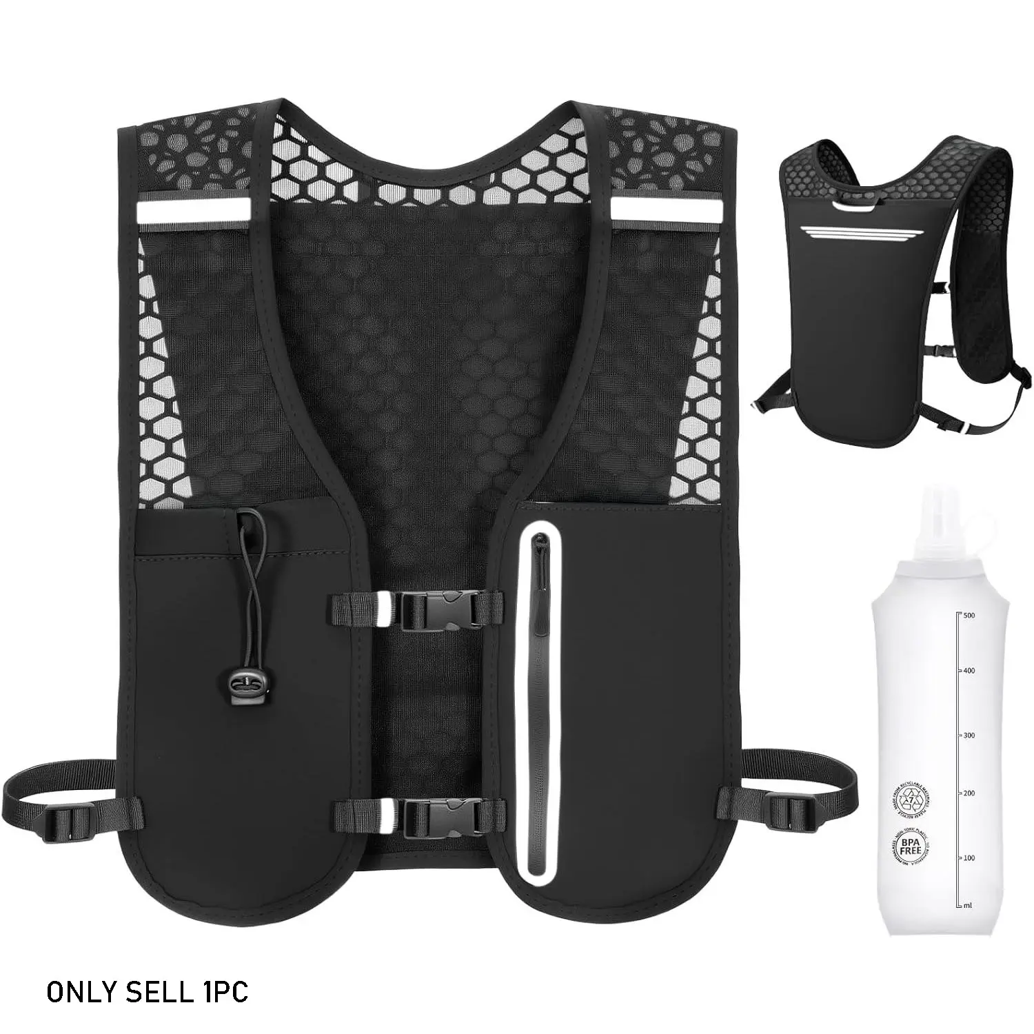 Running Hydration Vest, Adjustable Chest Straps Outdoor Sport Running Vest for Women Men with 500ml Soft Flask, Lightweight Runners Vest Women for Hiking Trail Running Cycling Race Marathon