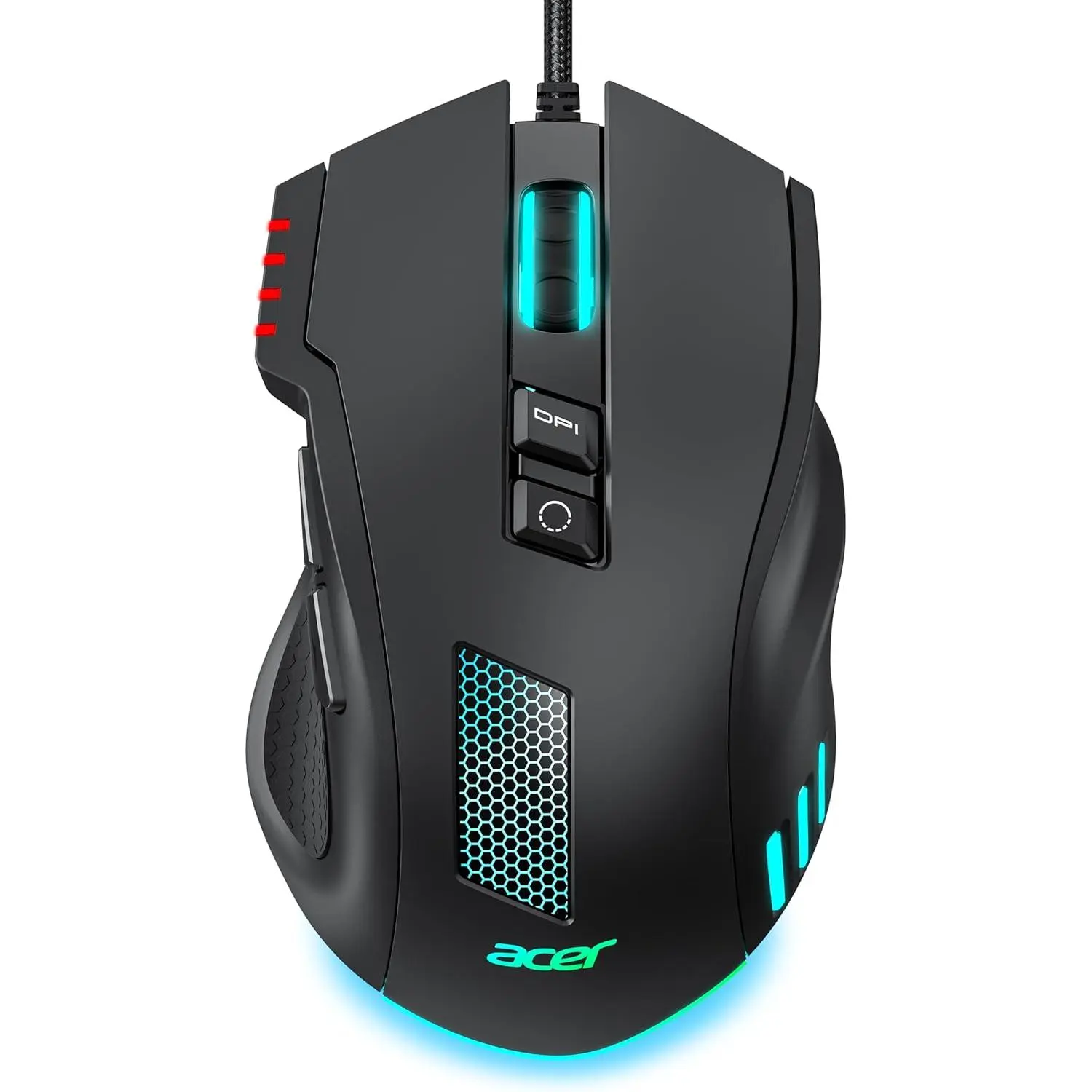 Acer Wired Gaming Mouse (PC Gaming Accessories) - 12800 Adjustable DPI, RGB Ergonomic Design, 8 Programmable Buttons, 12 RGB Backlight Modes, Software-Supported DIY Keybinds, Rapid Fire, Right-Handed, Teen Boy Gift