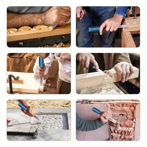 Chrome Vanadium Steel Hand Woodworking Chisel Set, Plastic Handle Wood Chisels, Full Tool Kit with Sharpening Stone, Multi-Sized Carving Chisels