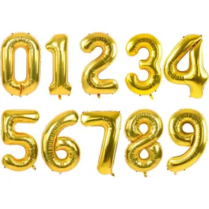Number Balloons 16 Inch Gold 0-9 Number Mylar Foil Balloons 10 Pcs Gold Custom Digital Balloons for Birthday Party Engagement Graduations Anniversary Shower Decorations Party Supplies