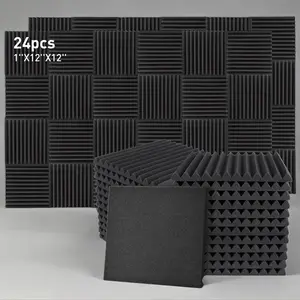 Durable Acoustic Audio Visual Accessories Noise Reduction Soft Foam Panels Black 1x12x12 Inches for Audio and Video Room Noise Reduction Studio, Soft Foam Panels for Walls, Suitable for Live Broadcast Audio and Video Room Recording Room
