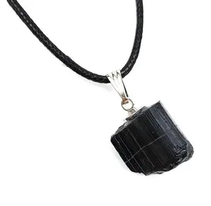 Natural Black Tourmaline Energy Stone Pendant Necklace
