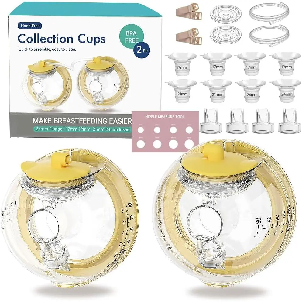 Adjustable Food Grade Hands-Free Breast Pump Collection Cup Replacement Kit for Moms, Multi-Size, Compatible with Spectra S1, S2, 9 Plus, SG, Includes 27mm Flange & 17/19/21/24mm Inserts, Hand-Free