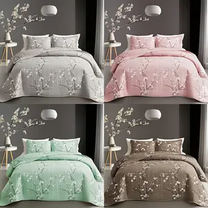 2/3pcs Multicolour Tree Branch Plum Blossom Quilted Quilt, 1pc Quilted Quilt+ 1/2pcs Pillowcases, Soft Breathable Comfortable Machine Washable Bed Cover Bedding Room Decor, Twin/ Queen/ King Size, Quilted Design, Durable Stitching, Soft Fabric, Comforter