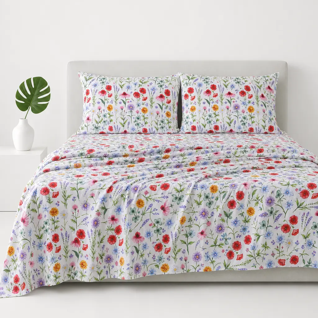 MUXHOMO Queen Size 4 Piece Sheet Set, Soft & Breathable Sheet for Bedroom with Deep Pocket Up to 16", Wrinkle-Free & Cooling Bed Sheet with Flat Sheet, Fitted Sheet & Pillowcases - Multicolored Flower