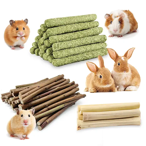 45 PCS Rabbit Chew Sticks, Mix Natural Sweet Bamboo Timothy Hay Chew Stick  Apple Branch Bunny Chews for Rabbit Hamster Chinchilla Guinea Pig Small Pet Molar Treats